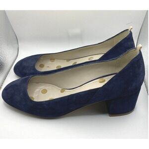 Boden Navy Blue Suede Block Heel Pumps 39 | 8 Round Toe Classic Office Shoe
